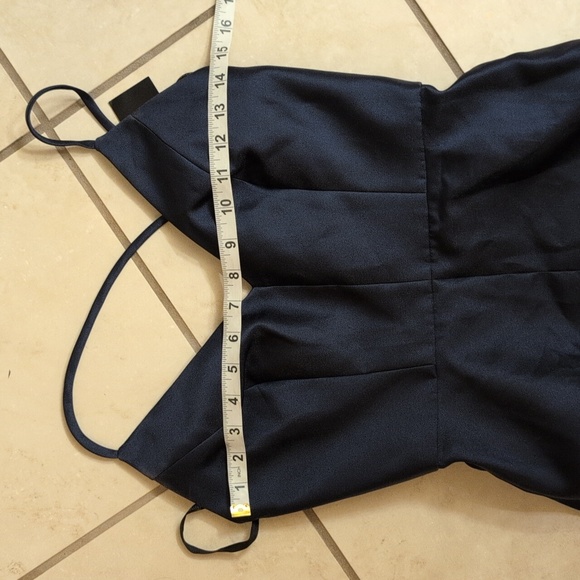 NWT Alfred Sung V-Neck Full Skirt Satin Maxi Dress Midnight Navy Blue Size 0 - Picture 9 of 13